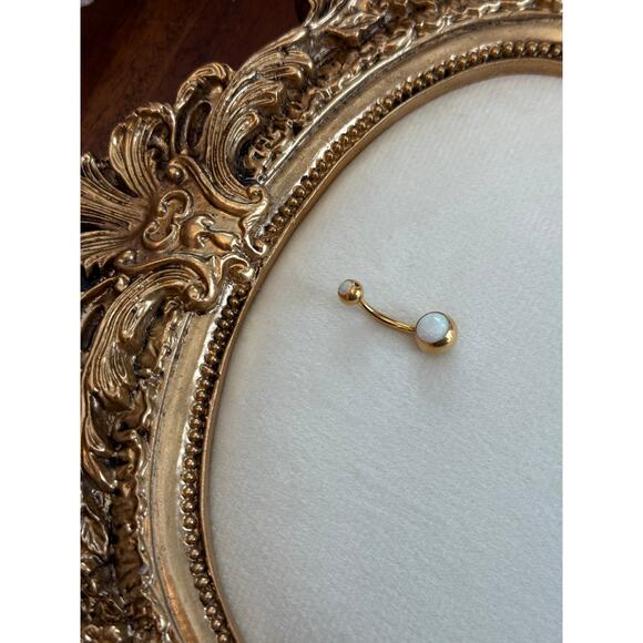 Double Opal Belly Button Ring - Implant Grade Titanium Internally Threaded - Picture 7 of 7